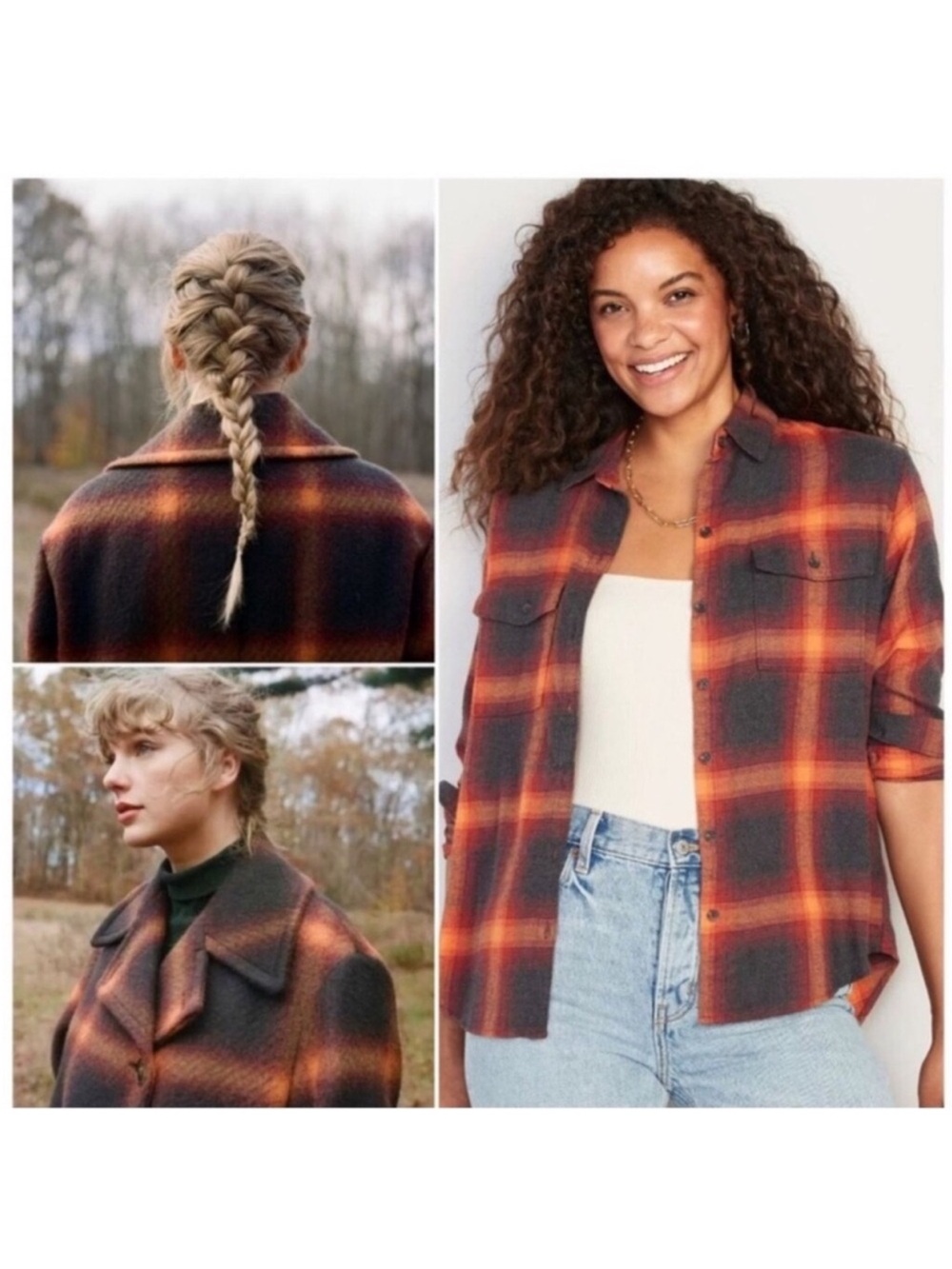 Old Navy Taylor Swift Evermore Boyfriend Plaid Flannel Button Up Shirt Sz Large